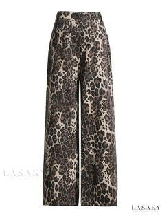 Lasaky - Low-waist Wide Leg Distressed Leopard-patterned Denim Casual Pants Baggy Jeans For Women, Ripped Denim Pants, Streetwear Denim, Leopard Jeans, Leopard Print Jeans, Slim Straight Pants, Denim Decor, Oversized Streetwear, Jean Pants