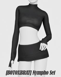 a female mannequin wearing a black top and skirt with her hands on her hips