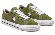 Converse One star Pro 'Olive Green White' A03219C (SNKR/Skate/Casual/Unisex/Low Top/Non-Slip/Wear-resistant) Olive Green Converse Outfit, Olive Green Sneakers Outfit, Green Converse Outfit, Olive Green Converse, Alex Core, Converse One Star Pro, Olive Green Sneakers, Dress Better, Green Converse