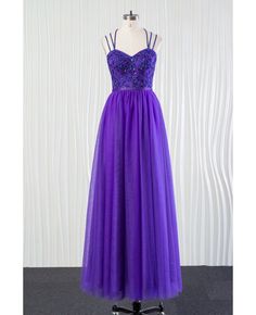 Shop Long Purple Tulle Bridesmaid Dress Beaded Lace With Speghatti Straps online. Custom-made any plus size or color. Pro since 2009. Bride Dress With Sleeves, Bridesmaid Dresses Canada, Themed Prom Dresses, Beaded Bridesmaid Dress, Bridesmaid Dresses 2018, Purple Tulle, Tulle Bridesmaid, Navy Blue Bridesmaid Dresses, Prom Dresses 2018