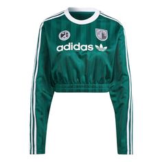 (WMNS) adidas originals Long-Sleeve Top Crop Top 'Collegiate Green' IR9803 Adidas Long Sleeve, Adidas Crop Top, Adidas Crop, Cute Crop Tops, Adidas Sportswear, Women Lifestyle, Top Crop, Komplette Outfits, Long Sleeve Crop