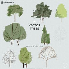 an image of trees that are in different colors and sizes, with the text 8 vector trees