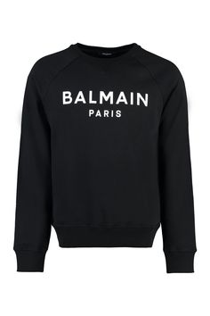 EAB BALMAIN COTTON CREW-NECK SWEATSHIRT Balmain Sweater, Balmain Men, Paris Logo, Ribbed Neckline, Men's Wardrobe, Denim Pant, Print Logo, Piece Of Clothing, T Shirt Top