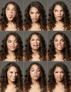 many different pictures of a woman making funny faces