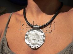 women tribal lack  leather necklace with silver beads Unique Festival Necklace With Coin Pendant, Nickel Free Hippie Style Necklaces, Bohemian Necklaces With Coin Pendant, Bohemian Pendant Necklaces With Coin Pendant, Bohemian Sterling Silver Necklace, Bohemian Necklace With Coin Pendant, Bohemian Silver Necklace With Coin Pendant, Handmade Silver Bohemian Jewelry, Adjustable Large Pendant Necklace For Festivals