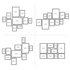 four different layouts for the same page in an image, each with three different sections