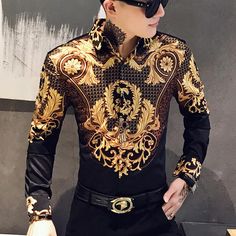 Printed Shirts Men, Paisley Shirt, Slim Fit Casual Shirts, Tuxedo Shirts, England Fashion, Men Shirt, Korean Men, Casual Blouse, Slim Fit Men