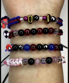 Set of 6 Spiderman inspired bracelets  Great for gifting or to keep for yourself💌 Gwen , Miles morales,spider punk,pavitr,spider 2099, Pavitr Spider, Spider 2099, Gwen Miles, Miles Morales Spider, Inspired Bracelets, Spider Punk, Miles Morales, Matching Bracelets, Braided Bracelets