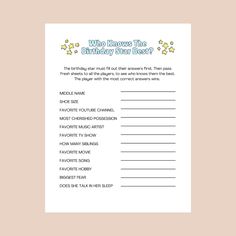 a printable birthday wish card with the words who knows the birthday star best?