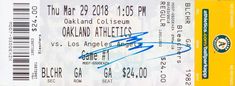 a ticket for the oakland athletics team is shown in this undated photo from march 29, 2010