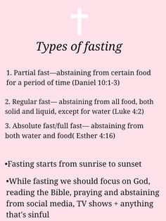 a pink background with the words types of fasting on it and an image of a cross