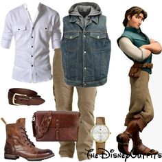 a man is dressed up in disney's clothing and accessories for his role as the character