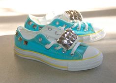 Studded Converse - Aqua Studded Converse, Need Love, Online Community, Heeled Boots, Converse, Boots, Heels, Sneakers