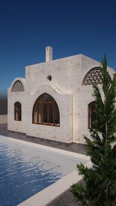 an architectural rendering of a house with a pool