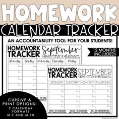 a calendar with the words homework on it and an image of a student's schedule