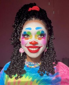 Girl Clown Makeup, Makeup Ideas Creative, Clown Makeup Ideas, Black And White Rainbow, Rainbow Clown, Clown Face Paint, White Face Paint, Spooky Ideas