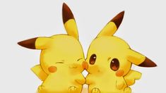 two pikachu hugging each other with their eyes closed and noses close to one another