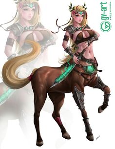 a woman riding on the back of a brown horse next to another woman with long blonde hair