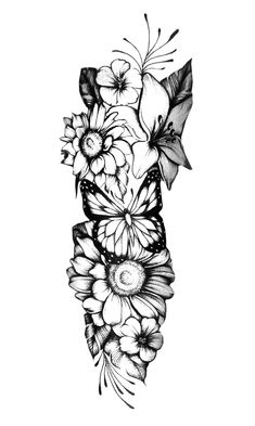 a black and white drawing of flowers