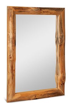 a wooden frame mirror on a white background