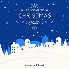 a blue and white christmas town background