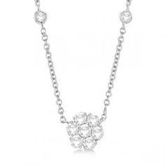 Flower Pendant Diamonds By The Yard Necklace 14k White Gold (1.50ct) - Allurez.com Diamonds By The Yard Necklace, Diamonds By The Yard, Diamond Flower Pendant, Cluster Necklace, Floral Pendant, Bezel Set Diamond, Station Necklace, Diamond Flower, Diamond Pendant Necklace