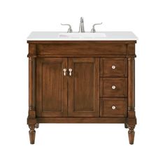 a bathroom vanity with two drawers and a white counter top on the bottom, along with a faucet