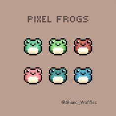 pixell frog's in different colors and sizes, with the text pixell frogs