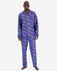 Mens blue pyjamas set with cheetahs Blue Pyjamas, Long Pjs, Mens Pyjamas, Long Pyjamas, Saville Row, Mens Pjs, Stylish Loungewear, Pyjamas Set, Pyjama Bottoms