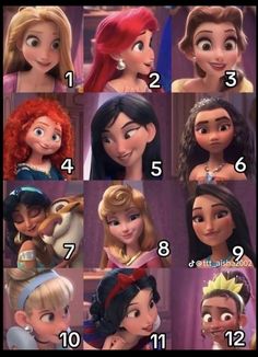 disney princesses and their names are shown in the pictures, which shows them as different ages