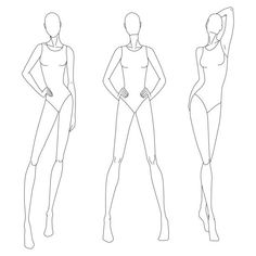 a line drawing of three female body shapes