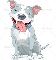 a cartoon pitbull sitting down with its tongue out and his tongue hanging out