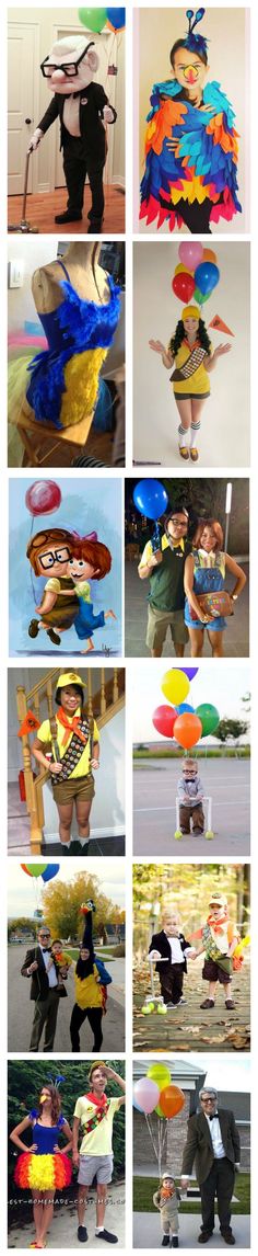 many different pictures of people in costumes and hats, with one person holding a kite