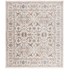 a white rug with an intricate design on the top and bottom, in various colors