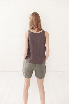 "DETAILS * Loose fit linen shorts with two side pockets * Average length above knees * Feel comfortable with elastic band around and wee belt to tie it up * Feel relax and doesn't limit your movements * Soft linen shorts is perfect for stylish summer outfit * Made from soft washed medium weight (185 gsm) 100 % European linen fabric * Height of the model is 177 cm (5' 8\") and she is wearing size XS/S shorts in sage green color * The full length of linen shorts is +/- 46 cm/ 18.1\", inner seam is Shorts Linen, Sage Green Color, Stylish Summer Outfits, Summer Linen, European Linens, Shorts Summer, Shorts For Women, Linen Shorts, Above Knee