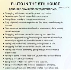 a poster with the words pluto in the 6th house and possible challenges to overcome it