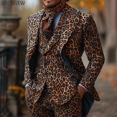 Casual Long Sleeve Animal Jacket & Pant Two-piece Men's Classic Leopard Color Print Suit Carnival Ball Suits, Pieces Men, Color Print, Colorful Prints, Carnival, Two Piece, Long Sleeve, Pants, Animals