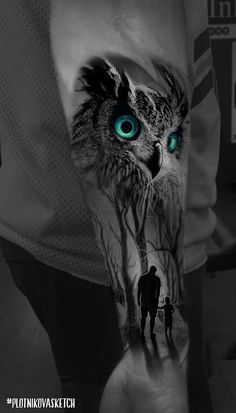 an owl with blue eyes is being held by a person