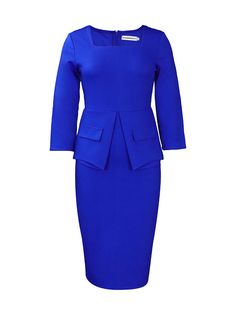 Material: Made of 50-70% Polyester and Spandeax.Design: Solid color. zip up. half Sleeve. split. square neck. fake pocket. bodycon. midi dresses. Style: Office. Casual Solid Color Midi Bodycon Dress For Work, Blue Midi Dress With Straight Neckline For Work, Formal Fitted Midi Dress With Pockets, Fitted Midi Dress With Pockets For Formal Occasions, Fitted Midi Dress With Pockets, Blue Square Neck Dresses For Work, Blue Square Neck Dress For Work, Fitted Long Sleeve Midi Dress With Pockets, Fitted Midi Dress With Pockets For Party