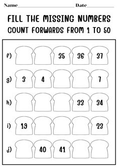 the missing numbers worksheet for children to learn how to count on breads