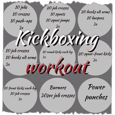 a poster with the words kickboxing workout written in red and black on it