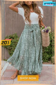 Floral Asymmetric Flounce Belted Maxi Skirt Trendy Long Skirt For Summer, Summer Flared Skirt, Trendy Long Skirt For Spring, Non-stretch Flared Summer Skirt, Non-stretch Chic Skirt For Spring, Non-stretch Flared Skirt For Summer, Trendy Spring Flared Maxi Skirt, Trendy Flared Maxi Skirt For Spring, Trendy Summer Maxi Skirt Relaxed Fit