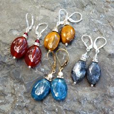 Oval Stone Dangle Earrings, Sterling Silver, Gold Filled, Apatite Teal, Red Orange Carnelian, Gray Labradorite, Brown Tiger Eye Fall Jewelry Carnelian Gemstone Oval Pendant Jewelry, Carnelian Natural Stone Drop Earrings, Orange Carnelian Gemstone Earrings, Orange Carnelian Earrings, Red Carnelian Earrings, Bridal Party Jewelry, Stone Dangle Earrings, Carnelian Stone, Fall Earrings