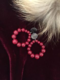 Handmade burgundy bead hoop earrings Red Elegant Round Hoop Earrings, Elegant Red Round Hoop Earrings, Trendy Red Circular Jewelry, Elegant Red Hoop Jewelry, Elegant Red Hoop Earrings, Elegant Red Beaded Hoop Earrings, Elegant Party Earrings With Polished Beads, Elegant Small Hoop Earrings With Dangling Beads, Elegant Polished Beads Earrings For Party