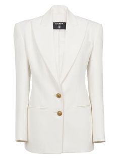 0FA BALMAIN CRêPE JACKET Balmain Designer, Balmain Jacket, Balmain Blazer, Crepe Blazer, Single Breasted Jacket, Fitted Blazer, White Blazer, Workout Jacket, Denim Pant