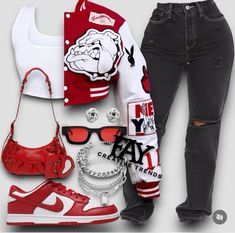 Red Birthday Outfit, Birthday Outfit Red, Fye Outfits, Hair Roblox, Teen Swag, Red Outfits, Teen Swag Outfits, Cute Nike Outfits