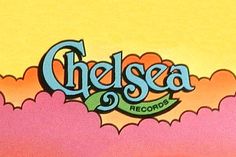 the logo for chelsea records on top of a cloud filled with pink and yellow clouds