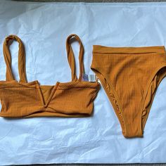 Never Worn, But There Are Some Dirt Marks From Store Handling, As Pictured. No Tags. Both Are Small Summer Ribbed Swimwear, Ribbed Swimwear For Sunbathing In Summer, Ribbed Beachwear Swimwear For Beach Season, Ribbed Swimwear For Summer Beach, Ribbed Summer Swimwear For Beach, Summer Beach Ribbed Swimwear, Summer Ribbed Swimwear For Beach, Poolside Ribbed Triangle Top Swimwear, Seamless Swimwear For Beach In Spring