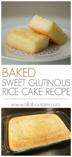 baked sweet glutinoous rice cake recipe on a plate and in the oven