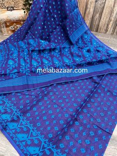 *Dhakai Jamdani soft cotton saree with zari butas. *Fall attached. Blue Cotton Dupatta With Zari Weaving, Blue Cotton Saree With Zari Weaving, Traditional Blue Cotton Saree, Blue Cotton Saree With Self Design, Blue Cotton Saree With Pallu, Traditional Pattern Blue Cotton Saree, Blue Cotton Saree With Traditional Patterns, Soft Saree, Soft Cotton Saree